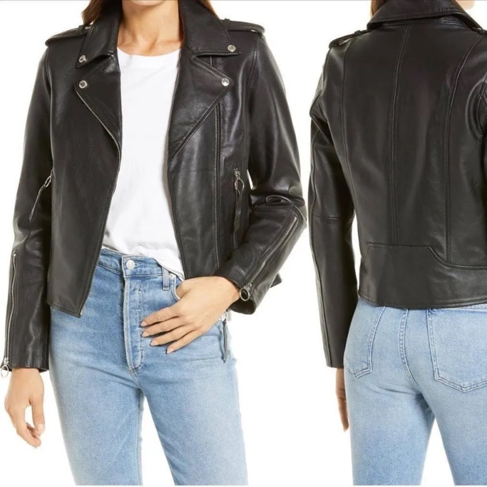 Sam Edelman Black Lambskin Leather Moto Jacket